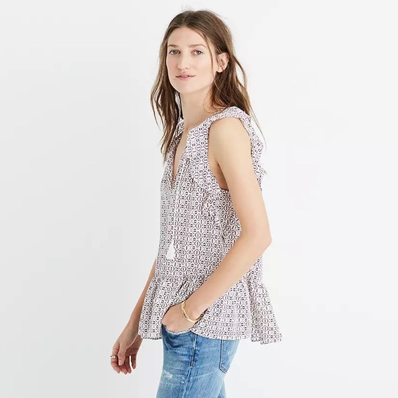 SOLD ON CURTSY | Madewell Silk Lily Ruffle Top in Echo Grid - Picture 2 of 9